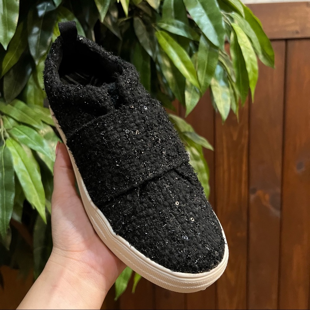 New DV Dolce Vita Black Tweed Sequin Slip On Platform Sneakers